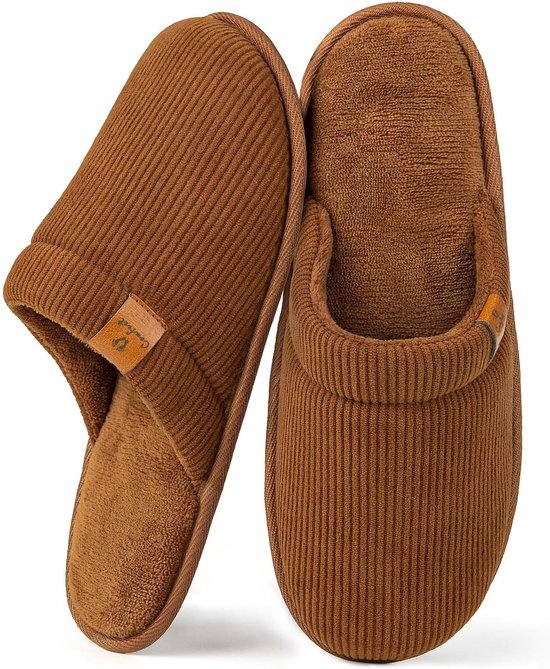 Chaussons Hommes - Chaussons - Taille 40/41 - Châtaigne - Velours côtelé - Antidérapant - Comfeet