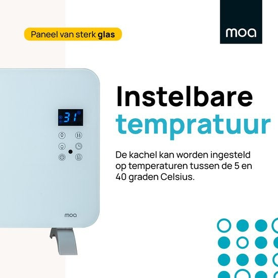 MOA Smart Glass Panel Heater with WiFi - Chauffage électrique - Convecteur - Panneau chauffant - Chauffage portable - Blanc - PH15W