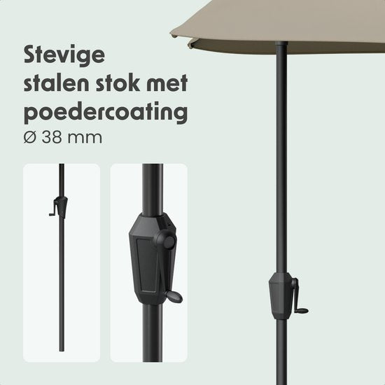 LifeGoods Parasol de balcon - Jardin - 270x135 cm - Parasol semi-circulaire - Imperméable - UPF50+ - Taupe