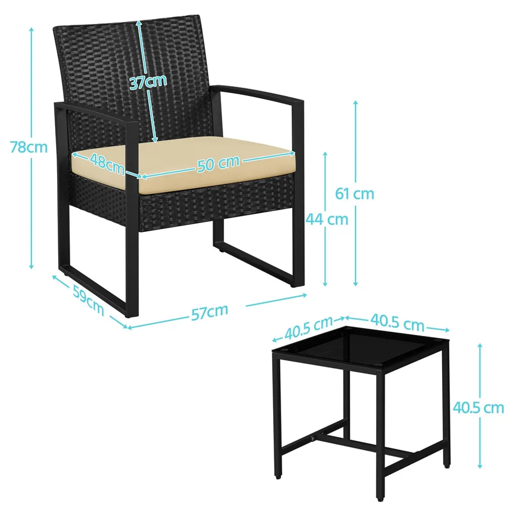 Ensemble de balcon Yaheetech - 3 pièces - 2 chaises/table - polyrotin - noir/kaki