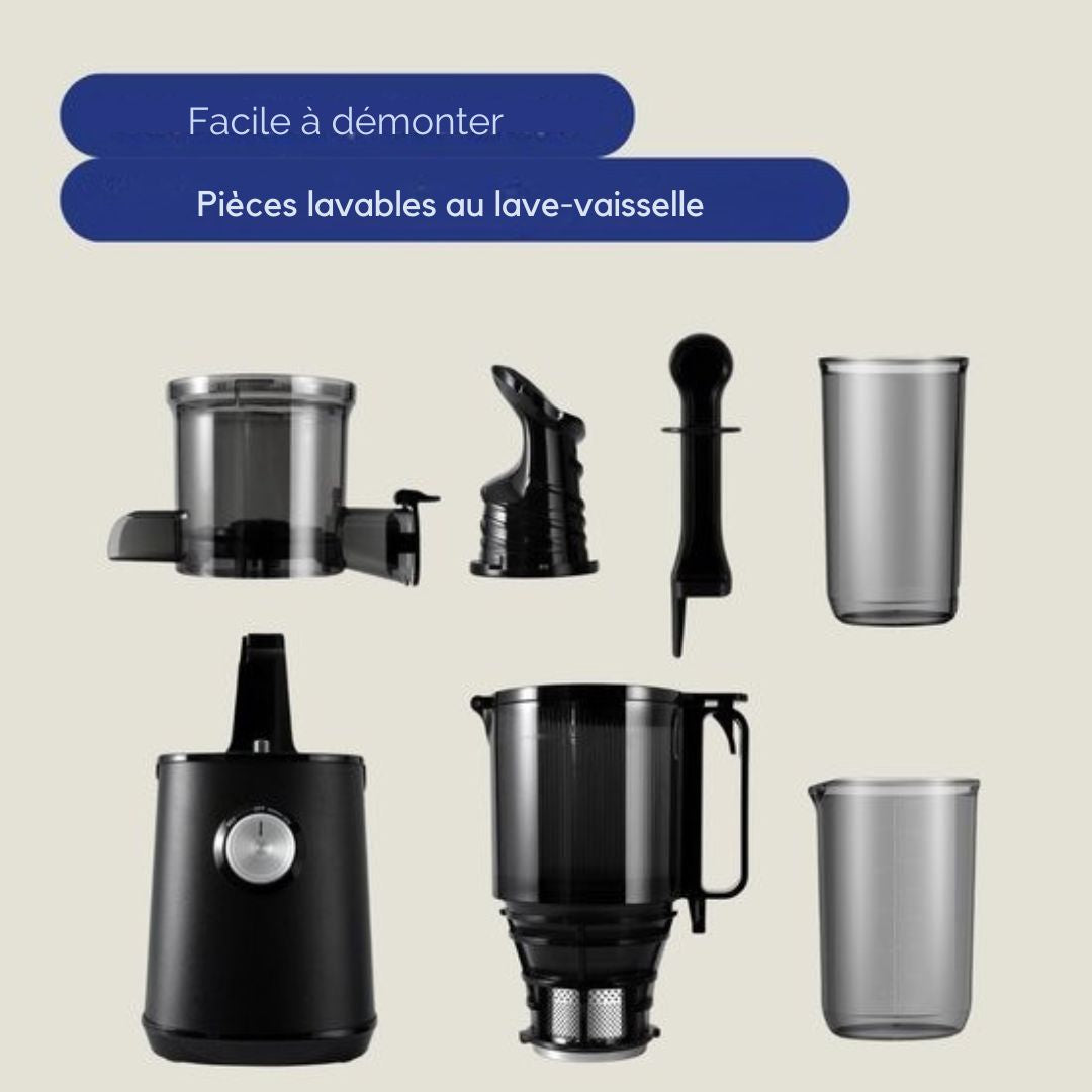Extracteur de jus lent pour fruits et légumes Safecourt Kitchen - Ouverture de remplissage XXL - Moteur puissant - Noir