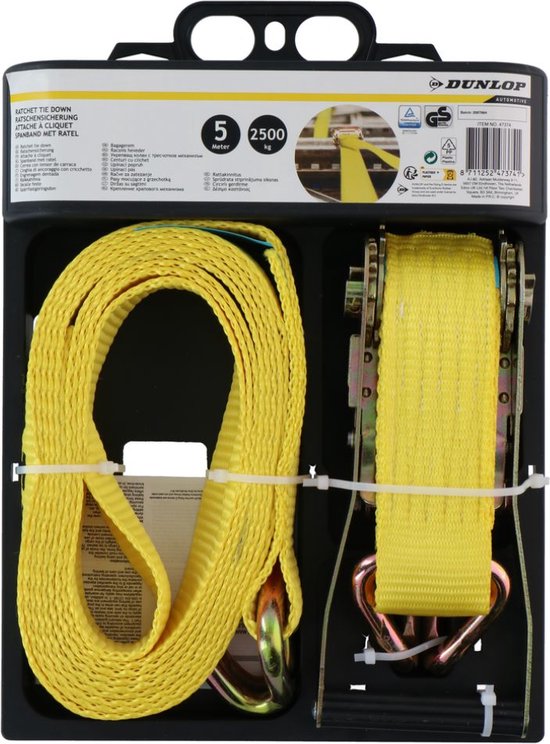 Dunlop Lashing Strap with Ratchet - 5 M - jusqu'à 2500 KG - Jaune