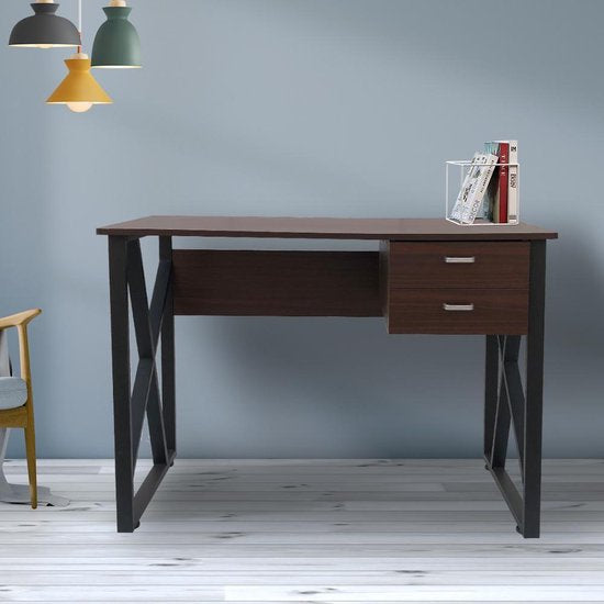 Bureau table ordinateur Sturdy - table d'appoint - industriel vintage - noir métal bois marron