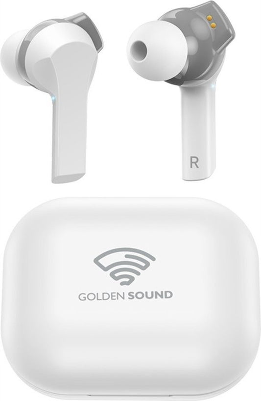 Ecouteurs sans fil Golden Sound - Ecouteurs Bluetooth - Ecouteurs pour le sport - Adaptés à tous les ordinateurs portables et smartphones - Blancs