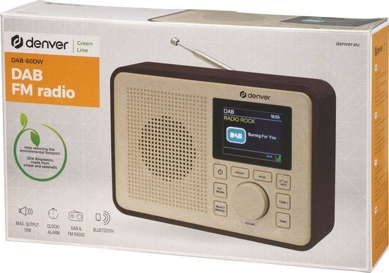 Denver DAB Radio - BIO PLASTIC - Radio rétro - DAB+ / FM Radio - Bluetooth - 40 présélections - DAB60DW