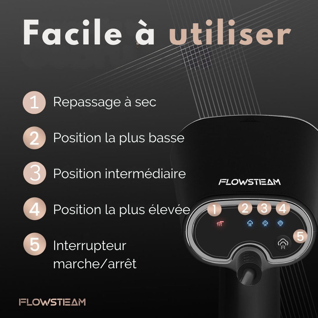 Défroisseur à vapeur FLOWSTEAM® - Réservoir 0,37L - 15 minutes de vapeur continue - 1680 W - Noir