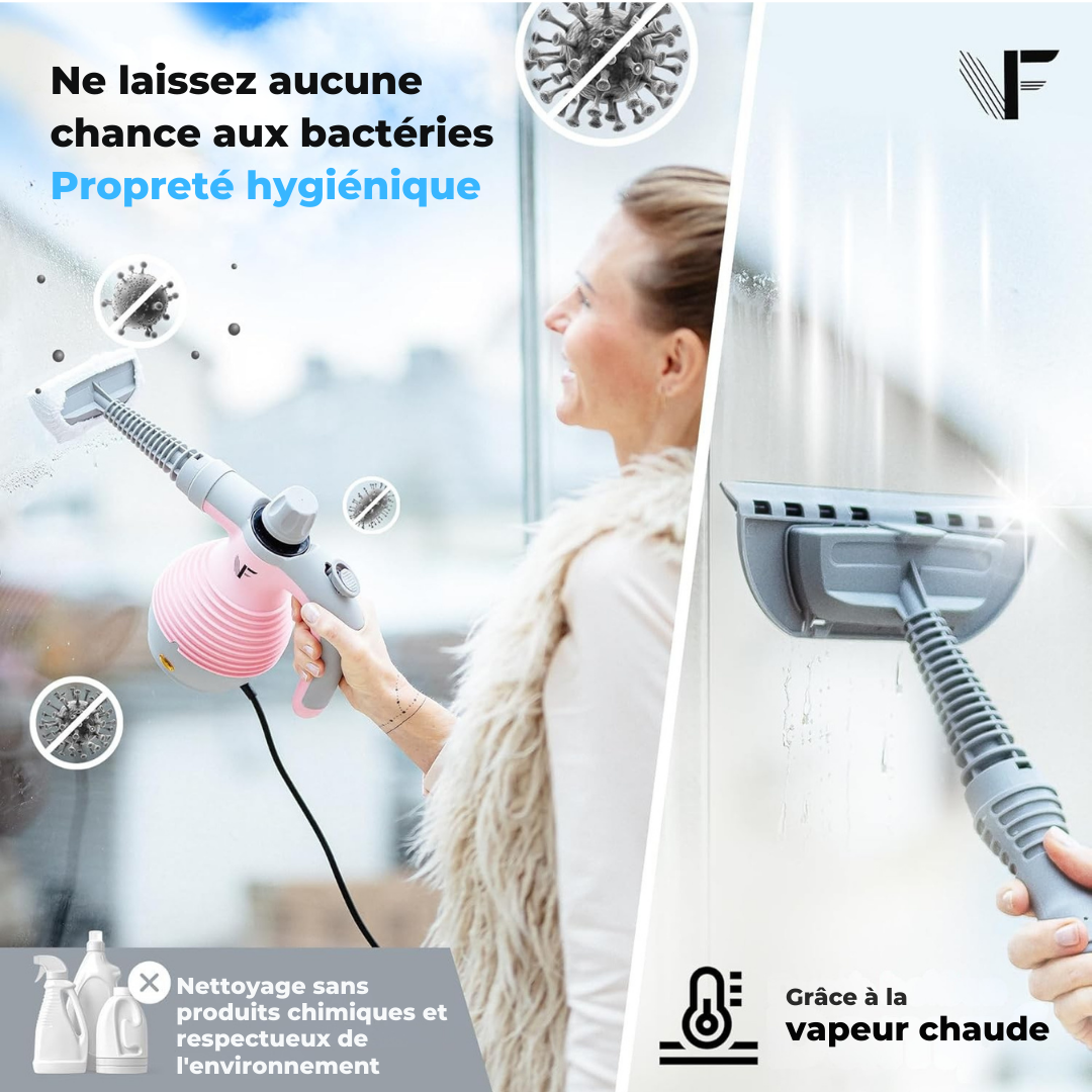Nettoyeur vapeur à main – Réglage de la vapeur – Comprend 10 accessoires – Réservoir de 350 ml – Rose