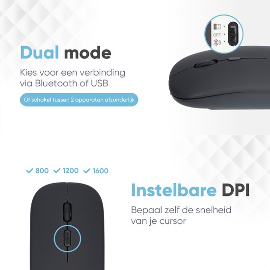 Souris sans fil Trendfield - Souris d'ordinateur rechargeable - Bluetooth - Souris ergonomique avec clic silencieux - Convient à tous les ordinateurs portables - Noir