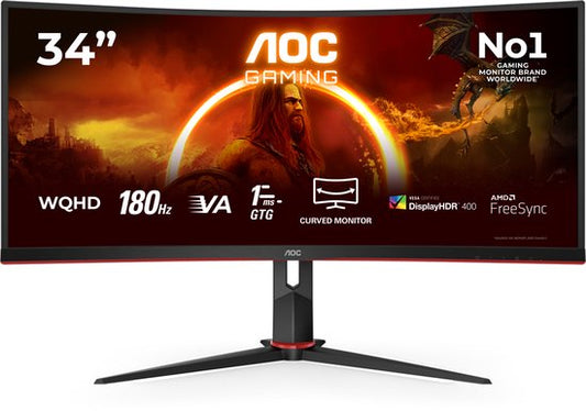 AOC CU34G2XP - Écran de jeu ultrawide incurvé - HDR400 - Hub USB - 180 Hz - 34 pouces