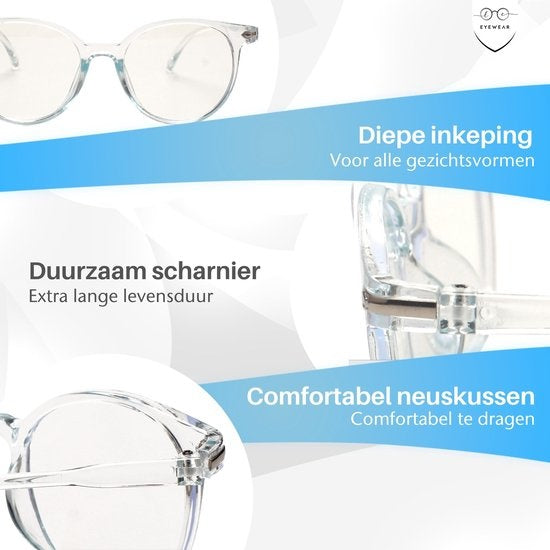 LC Eyewear Display Glasses - Lunettes à lumière bleue - Etui à lunettes inclus - Unisexe - Transparent bleu