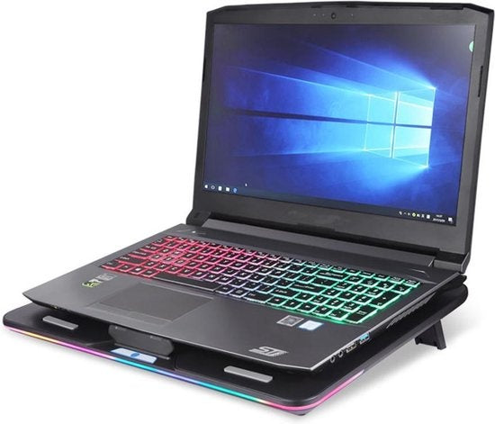 Fuegobird Laptop Cooler - Support et refroidisseur pour ordinateur portable - 3 ventilateurs - Réglable - RGB - Max 17 pouces - Noir