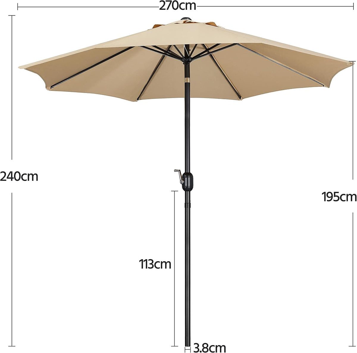 Parasol Yaheetech 270 cm - Pliable et inclinable - Avec tige pivotante - Polyester