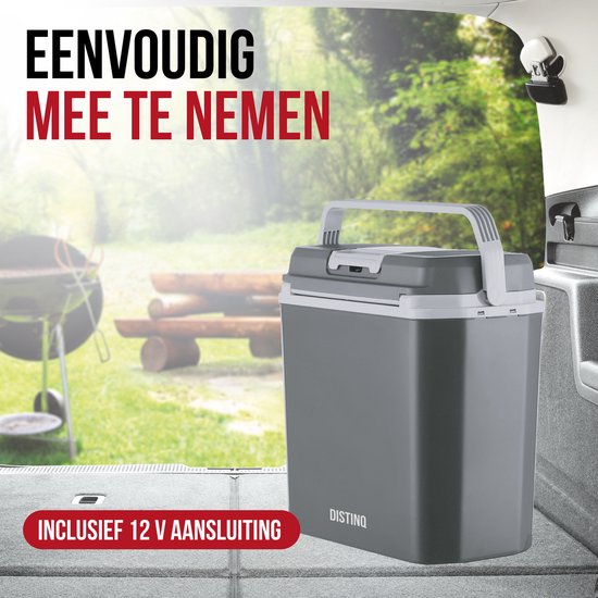 DistinQ Glacière électrique pour voiture et camping - Glacière électrique avec fonction chauffage - 12v 230 Volt - 20L - Gris