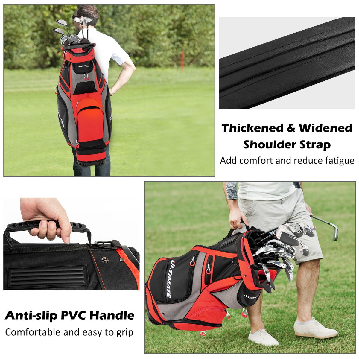 Sac de golf Coast avec 14 compartiments - léger et facile à transporter - rouge et noir