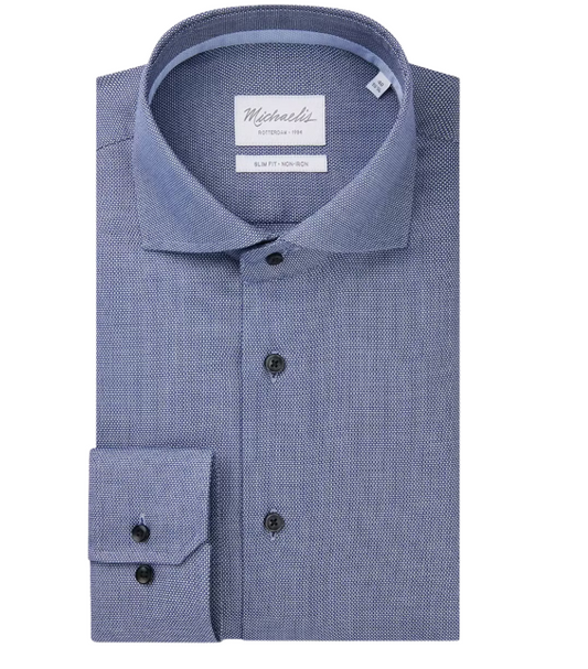 Chemise homme Michaelis Slim Fit - Marine - Taille 40 - Col découpé - 100% coton