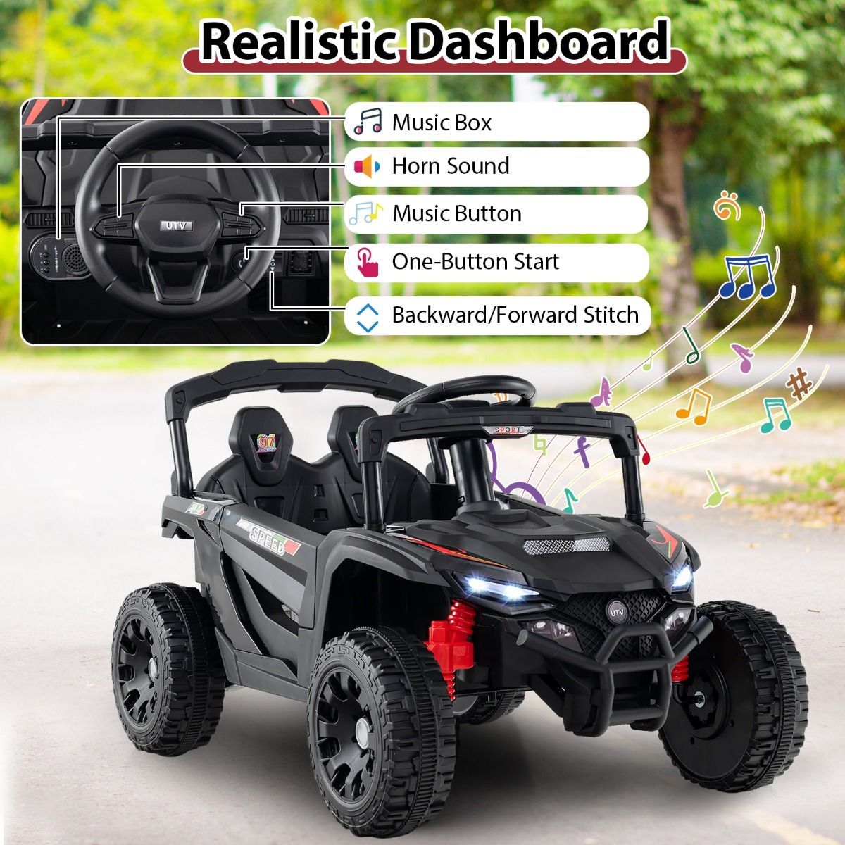 Voiture électrique pour enfants Coast - batterie 12 V - télécommande - UTV noir - à partir de 3 ans