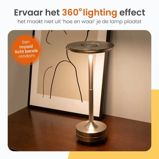 Goliving Lampe de table rechargeable - Sans fil et dimmable - Lampe tactile moderne - Lampe de nuit pour chambre à coucher - Anti-éclaboussures - 27 cm - Silver
