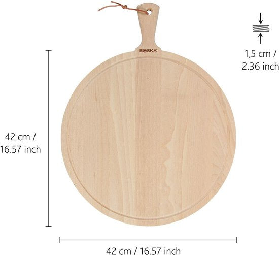 Boska Serviteur Rond Amigo XL - Planche de service avec poignée - Bois de hêtre rustique - Marron - ⌀ 42 cm