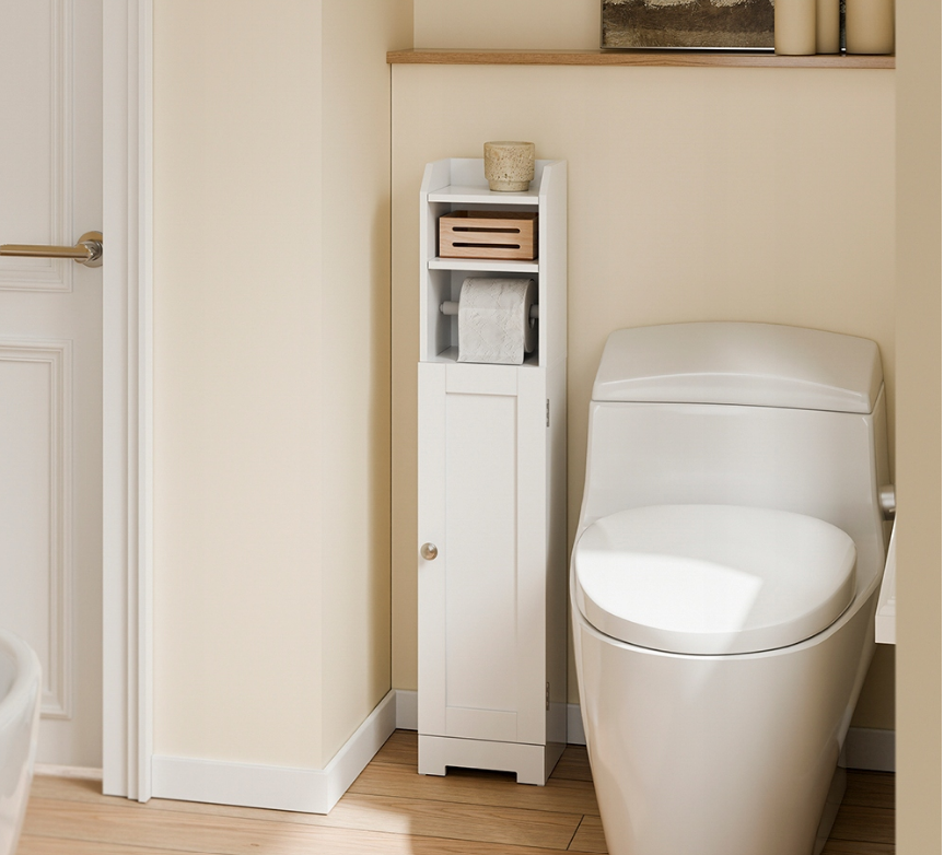 Armoire de salle de bains SoBuy - Armoire à colonnes avec étagères - MDF blanc - Modèle sur pied