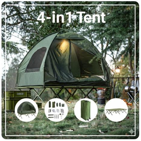 SoBuy - Lit de Camping avec Tente 2 Personnes - 193 x 145 x 188 cm & 7-In-1 Set - Inclut Airbed Schlafsäcken et Foot Pump - Pour l'extérieur et les festivals - Polyester Vert et Métal