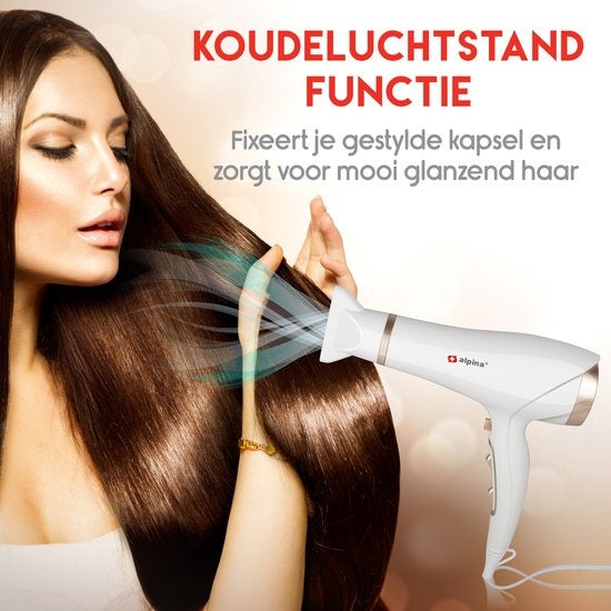 alpina Fohn - Sèche-cheveux - 2300W - Coolshot - Blanc/Rose