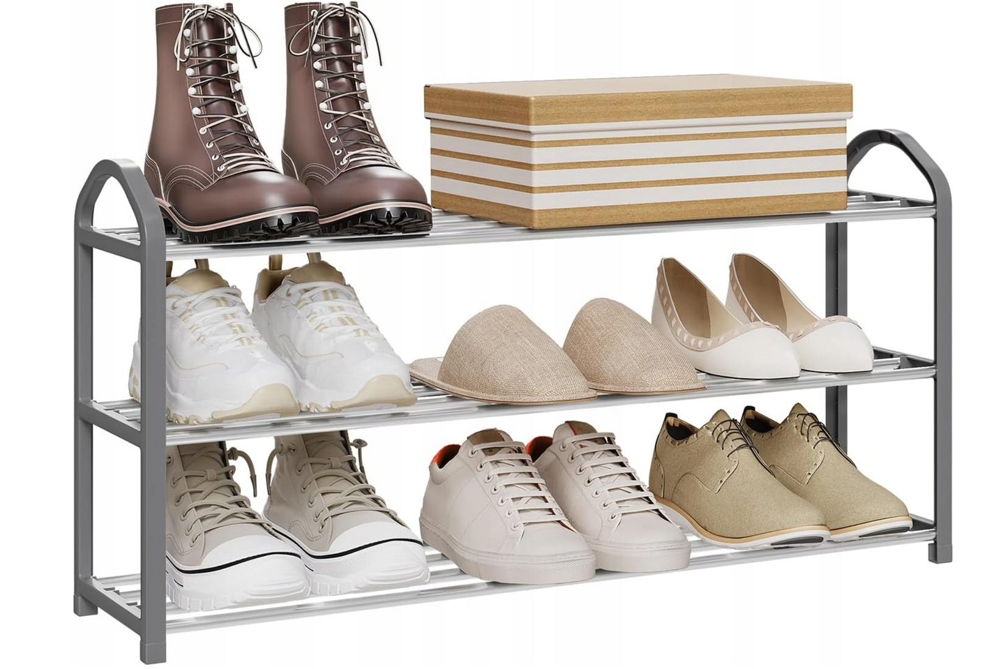 Étagère à chaussures Woltu à 3 niveaux - Grise - Pour environ 12 paires de chaussures - 79 x 18,5 x 42,5 cm