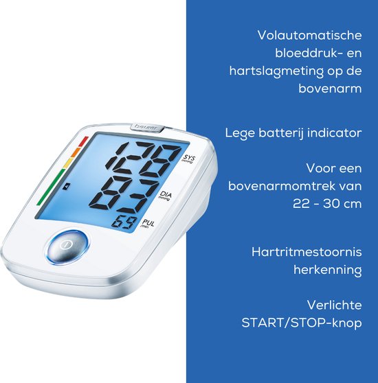 Beurer BM 44 Basic XL Tensiomètre à bras - Recommandé par la Fondation des maladies du cœur - Écran lumineux XL - Brassard 22-30 cm - Validé cliniquement - Application HealthManager Pro - Rythme cardiaque irrégulier