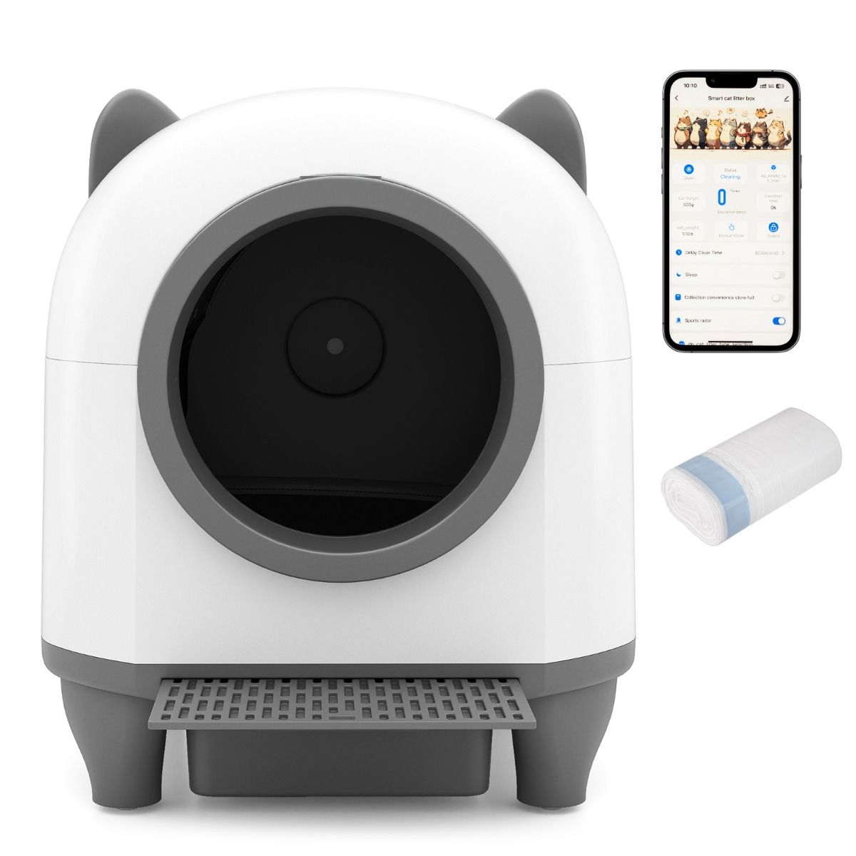 Litière autonettoyante Coast - litière automatique contrôlable via une application - ultra-silencieuse - 80 litres - blanche