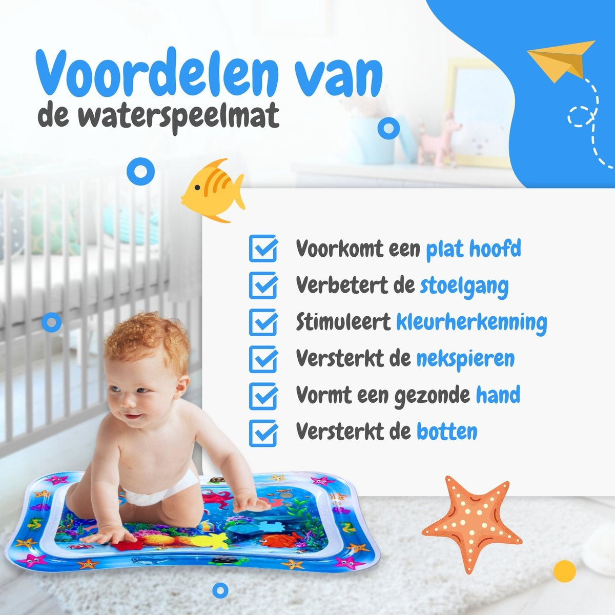 AyeKids Tapis d'eau - Matelas d'eau - Matelas de jeu - Gonflable - Matelas d'eau Baby - Bleu