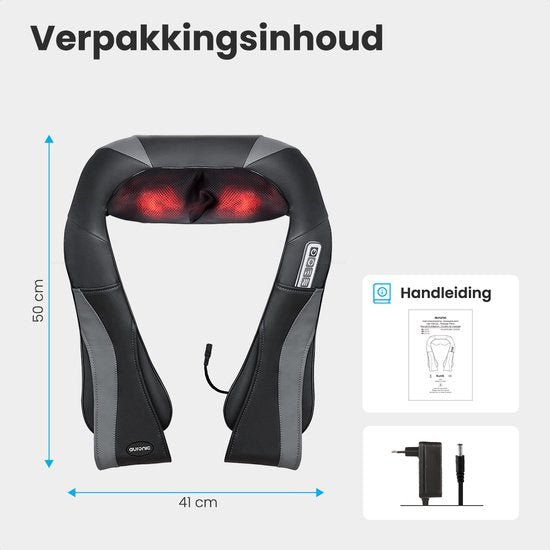 Appareil de massage Shiatsu – Auronic - Coussin de Massage Shiatsu - Chauffant pour cou, nuque et épaules – Noir/Gris