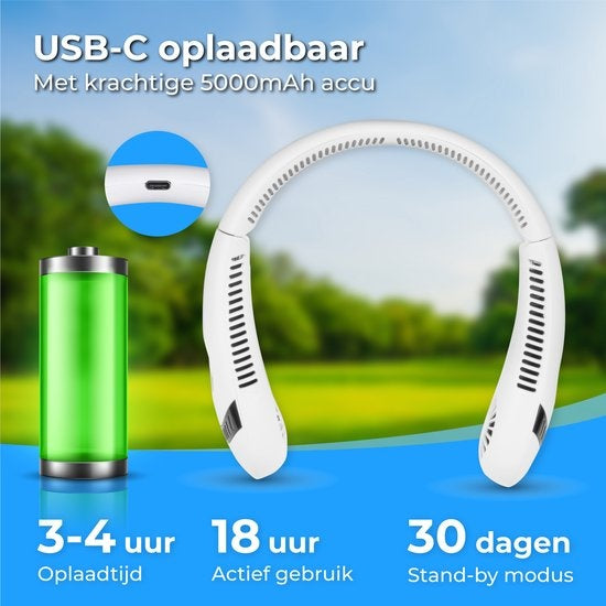 Nuvance - Ventilateur de nuque - Ventilateur de nuque - 3 niveaux - Ventilateur de nuque rechargeable - Ventilateur de visage - Ventilateur de nuque