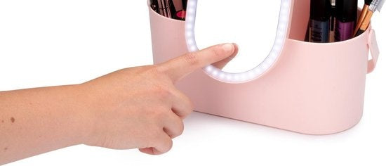 Touch Of Beauty Make Up Organiser avec miroir LED - Travel Beautycase - 24.1 x 10.4 x 11.7CM - Lumière LED ajustable - Câble de chargement USB inclus - Plastique - Rose