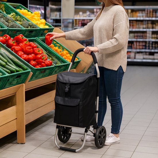 Outbee Shopping trolley - Chariot à provisions - Pliable - Avec roues - Noir