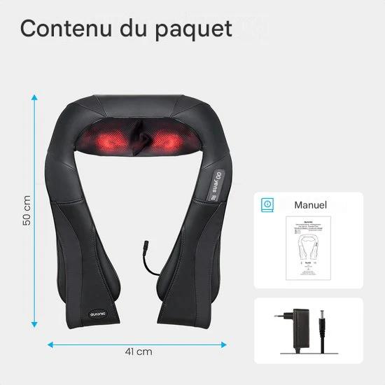 Auronic Shiatsu Coussin de massage - Appareil de massage électrique pour la nuque - Appareils de massage - Appareil de massage pour la nuque et les épaules - Infrarouge - Noir