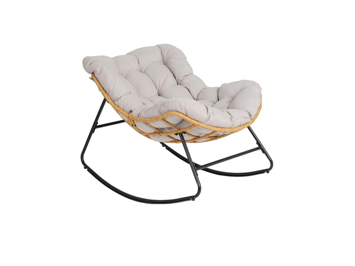 Fauteuil à bascule en rotin Lifa Garden avec coussin - Naturel - 110 x 70 x 90 cm
