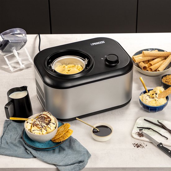 Princess 282608 - Machine à glace à compresseur - Avec compartiment de congélation intégré - 1 litre - Noir/Gris