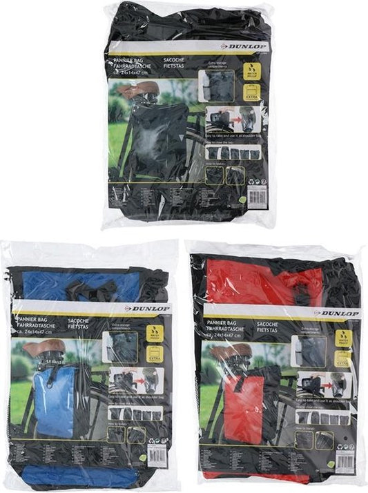 Sac à dos de vélo Dunlop 4-en-1 imperméable - Sac de vélo / sac à dos - 16 L - Sac à main ou sac à bandoulière - Noir / Rouge / Bleu