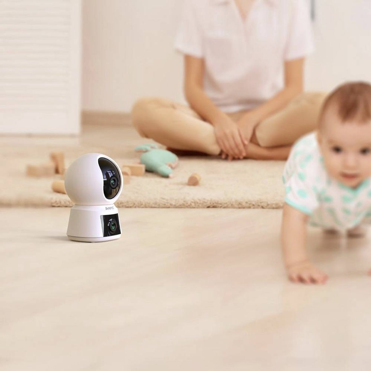 Arenti P3TT Caméra de sécurité Wifi pour intérieur Double objectif - Caméra pour animaux de compagnie - Baby Monitor - 3MP - Déplaçable - Wifi bi-bande - Sans fil - Surveillance Full360°.