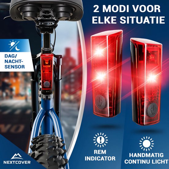 NEXTCOVER® Bicycle Light Set LED 80 Lux Pro - White and Red with "LightSense" sensor switch built-in and 11h battery life - USB rechargeable & waterproof - StVZO (Germany) approved- LED bicycle light for bike light & bike tail light, bicycle lighting