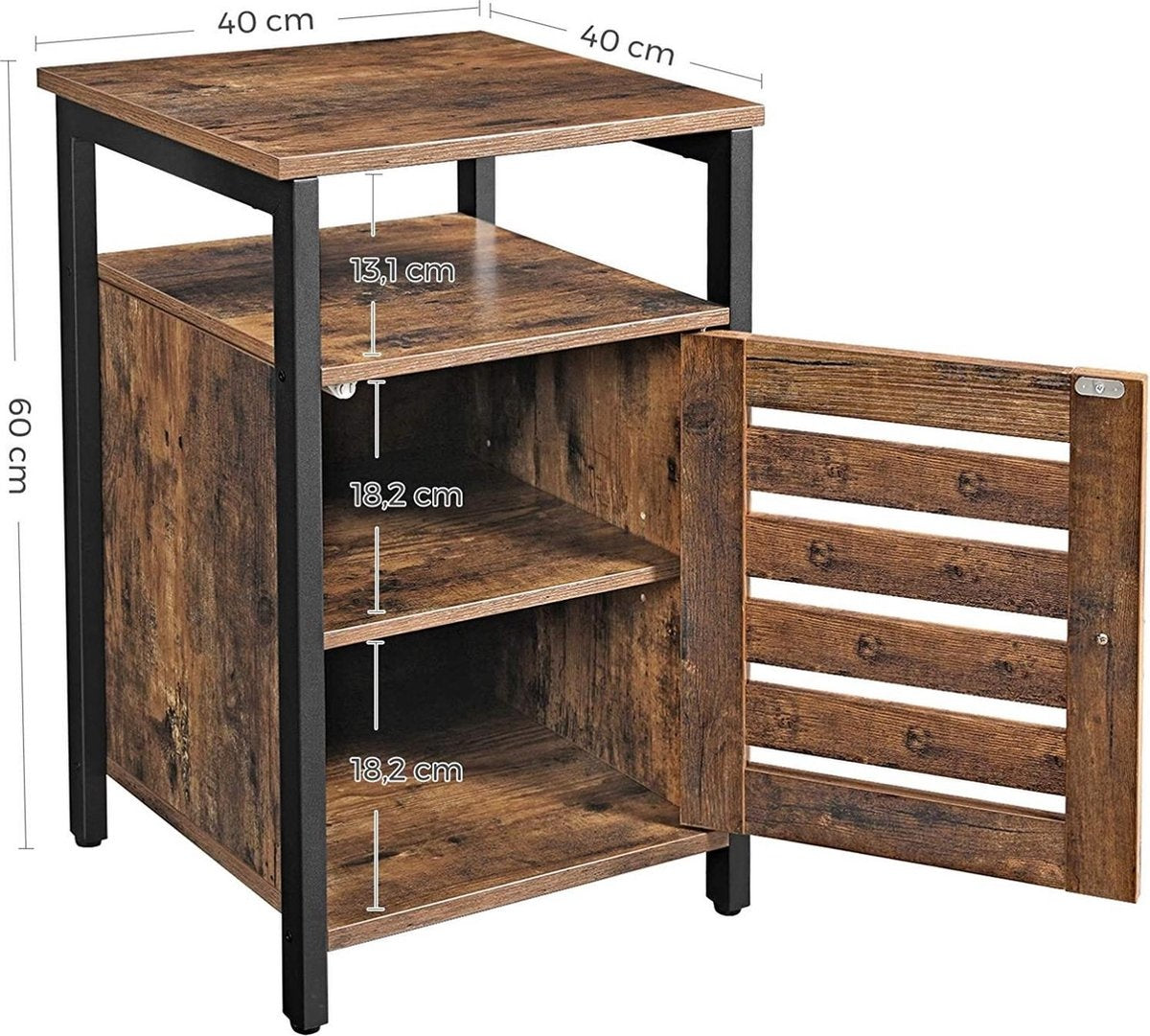O'DADDY® Nachtkastjes industrieel - bijzettafel - nachtkastje met deur en planken - 40 x 40 x 60 cm - bruin