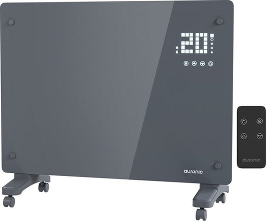 Auronic Electric Heater - Convector Heater with Thermostat and Remote Control - Glass Panel Heater - 1500W Heater - Grey