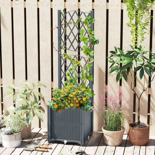 Jardinière surélevée Coast - PP - Échelle d'escalade - Arrosage automatique - Clôture verticale - 40 x 40 x 135 cm - Couleur café