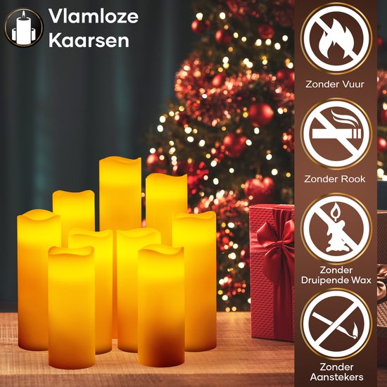 Happy Goods® - Set de bougies Led 9 pièces - VRAIE CIRE - 2 télécommandes - flamme mobile