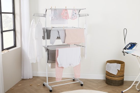 Séchoir à linge Umuzi à 3 niveaux - 13,68 m d'espace de séchage - Séchoir à linge - Tour de séchage - Pliable - Roulettes