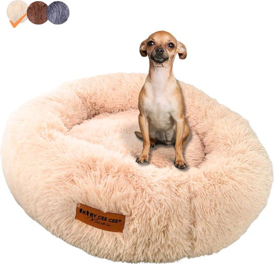 By Cee Cee Dog Basket - Donut Dog Basket - Cat Basket - Premium Dog Cushion - Fully Detachable - Beige 40cm - S