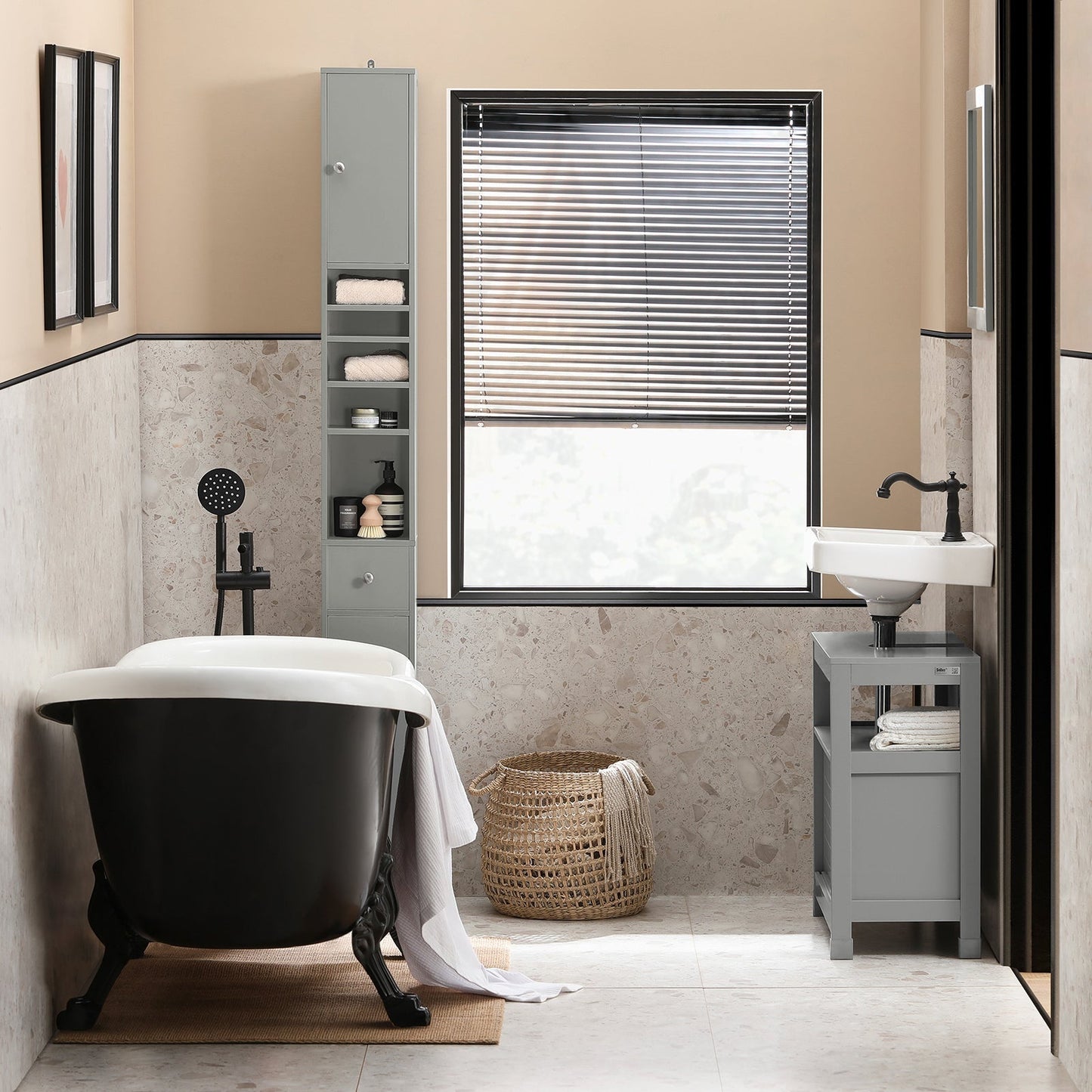 Meuble colonne de salle de bain - SoBuy - Armoire de salle de bain - 20 x 20 x 180 cm - Gris
