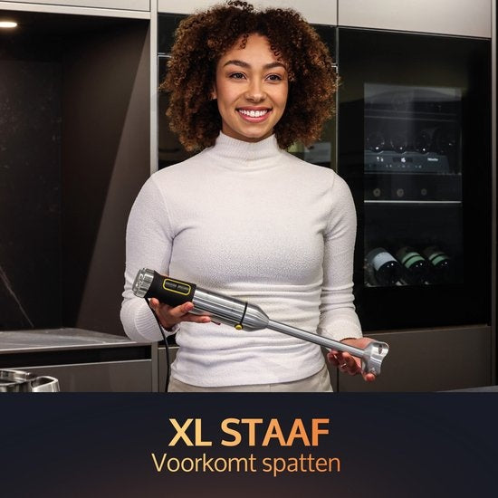 JAP Appliances ForceBlend F1 - Ensemble de mélangeur à main (1200W) avec tasse à mesurer - 21 vitesses - Pour la soupe, la viande, les smoothies et les collations pour bébés - Noir/RVS