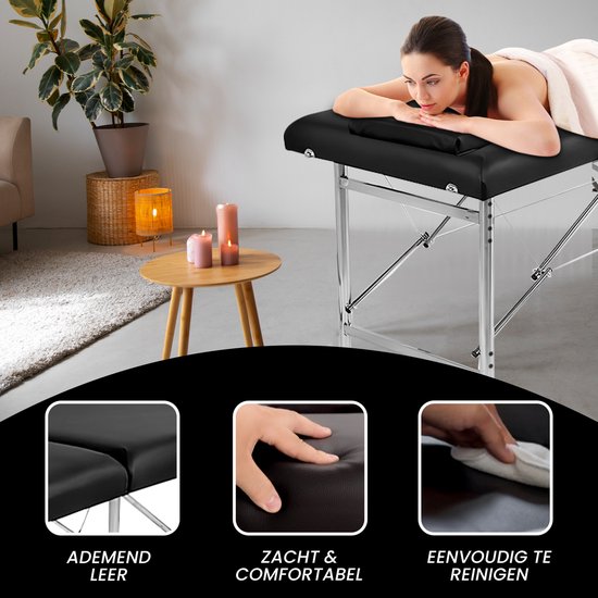 Table de massage Fitby - Table de massage pliante - Table de traitement - Capacité de charge de 200 kg Hauteur réglable (60-80 cm) - 180x60 cm - Noir