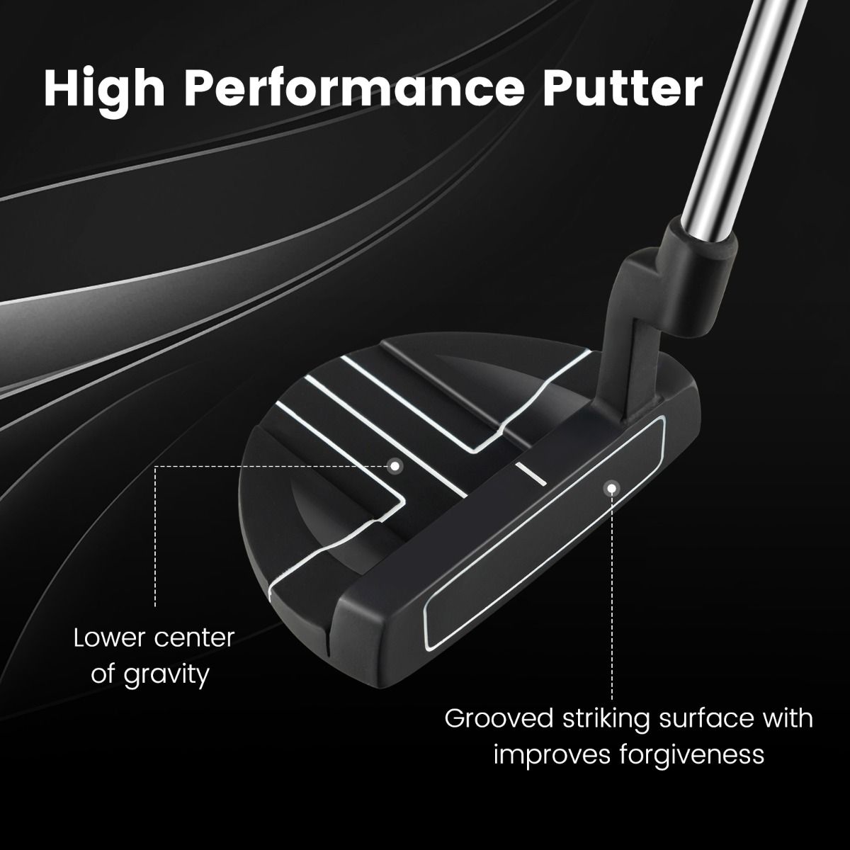 Putter de golf Coast - tête de type maillet - poignée antidérapante - 89 cm - noir