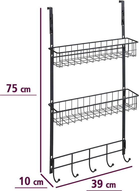 Support multifonctionnel à fixer sur la porte Wenko - Noir - À accrocher sans perçage | Convient aux portes à rebord | Convient aux portes affleurantes